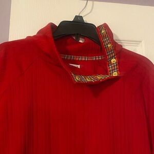 Croft & Barrow Red Top with Plaid Trim